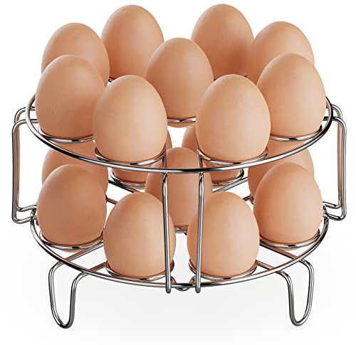 GSlife Egg Steamer Rack - Stainless Steel Trivet for 8 Quart Pressure Cooker, Cooks 18 Eggs, Stackable Insert for Instant Pot Accessories, 7.87 Inch, 2 Packs