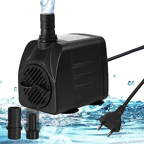 flintronic Pompe Eau Submersible, 800L/H 16W Pompe Aquarium Ajustable Ultra-Silencieux avec 4 Pieds de Ventouses pour Étang Poisson Fontaine Réservoir de Poissons 2 Buses Cordon de 1.4m
