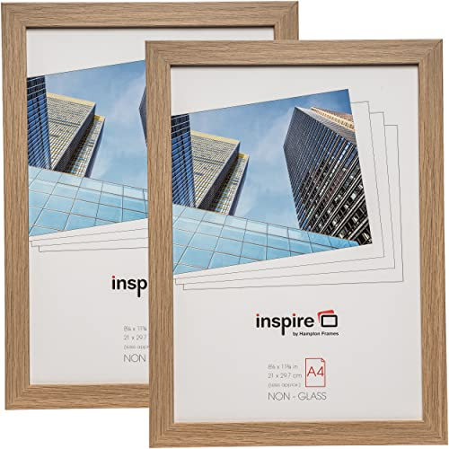 Hampton Frames | A4 Picture Frame Twin Pack | Oak Effect, 32.6x23.9cm, Engineered Wood, Acrylic Front | Freestanding or Wall Mount | For Photo, Poster, Certificate Display