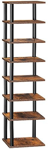 HOOBRO Schuhregal, 8-lagiges Eckschuhregal, schmales Schuhablage, Schuhschrank, Schuhständer, Flur, Schlafzimmer, Dunkelbraun-Schwarz EBF22XJ01