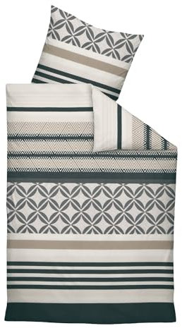 Janine Bettwäsche 135x200cm + 80x80cm Davos - weicher Bettbezug aus Feinbiber - mit Reißverschluss - 100% Baumwolle - Öko-Tex - Graphit Sand