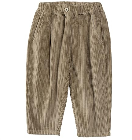 Volunboy Pojkar Lösa byxor i ribbad sammet med elastisk midja och 3 fickor för 2-7 år, Kaki, 3-4 anni