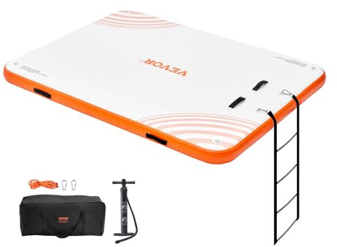 VEVOR Inflatable Floating Dock, 8 x 6FT Inflatable Dock Platform, Non-Slip Water Floating Dock Mat with Portable Carrying Bag & Detachable Ladder, Floating Platform Island Raft for Pool Beach Ocean