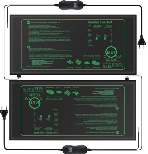 Mojimdo Lot de 2 Tapis chauffant pour plantes avec thermostat pour semis, animaux domestiques et reptiles,Tapis chauffant de 50 W pour la germination et la régulation de la température, sûr et durable