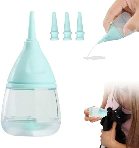 Recitem 2024 Nue Kätzchenflaschen & Welpenflaschen zum Stillen von Welpenmilch, Anti-Erstickungs-Design, 3 Wiederverwendbare Silikonnippel, Kitten Flasche Aufzucht, Babyflaschen Set (Blau)