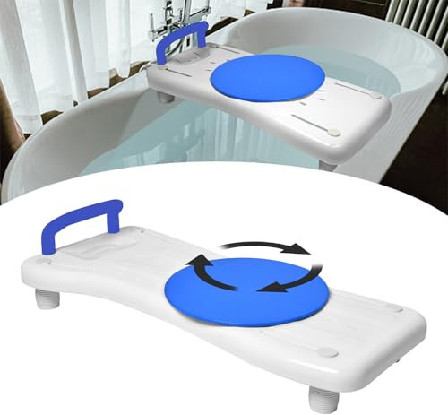 NAIZY Planche de bain 75,5 x 34 cm - Siège de baignoire pour personnes âgées et adultes - Avec plateau rotatif à 360° - Réglable de 41 à 63 cm - En polypropylène - Charge maximale : 150 kg - Poignée