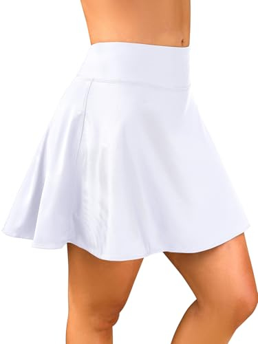 SHEKINI Controllo Addominale Donna Gonna da Nuoto Vita Alta Bikini Gonna da Sportivo Bikini Gonna Corta con Tasca Nascosta(S, Bianco)
