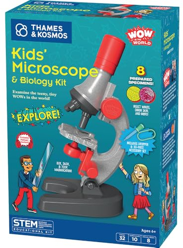 Wow in The World Kids’ Microscope & Biology Kit, Up to 720x Magnification, LED Illumination, Prepared & Blank Slides, Companion Audio Content, Beginner Science Gift for Ages 6+ by Thames & Kosmos