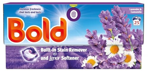 Bold PODS® Washing Liquid Laundry Detergent Capsules 25 Washes, Lavender & Camomile, Outdoor Freshness That Lasts And Lasts, With Built-In Lenor Softener