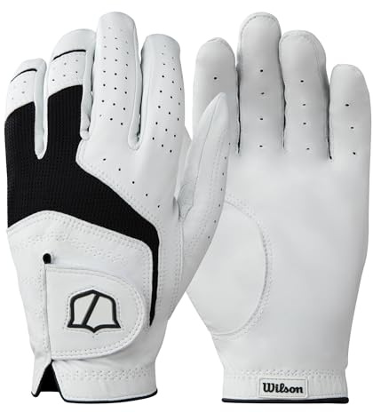 Wilson Conform Herrenhandschuh, Starker Grip, Verbesserte Beweglichkeit, Langlebig, Weiß/Schwarz, Größe ML (Rechte Hand)