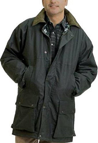 Countrywear New Mens Waxed Cotton Padded Quilted Jacket Branded Coat with Hood Outdoor Countryside Oiled Fishing Hunting Shooting Farming Riding Check Lining (Green 4XL)