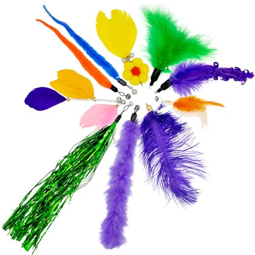 Daily Cat Lot de 10 Jouets pour Chat, Leurres pour Canne à Pêche, Plumes et Fleurs Multicolores