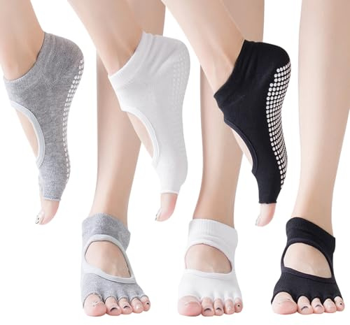TYXHXTF 3 Paires Chaussettes de Yoga pour Femme, Respirant Chaussettes de Sport Sans Orteils Antidérapantes pour Le Pilates, La Barre au Sol et Le Ballet, Taille Unique