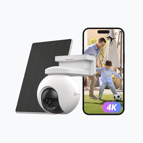 EZVIZ 4K(8MP) Caméra Surveillance WiFi Extérieure sans Fil + 5W Panneau Solaire, Détection de Personnes/Véhicules, Caméra Solaire Extérieure 360°, Mode AOV, Défense Active, CB8 Pro 4K Kit