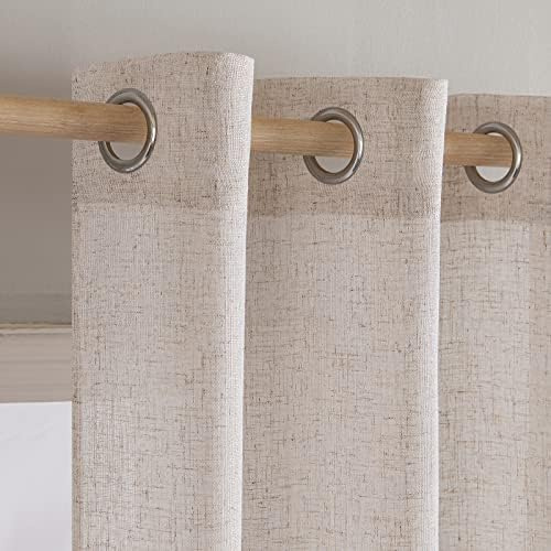 MIULEE Juego de Cortinas de Lino Translúcido de 1 Pieza con Ojales Cortinas Modernas para Puertas de Balcón Cortinas para Salón Dormitorio 245x300cm (HxL) Lino Natural Blanco