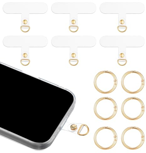 6 stycken mobiltelefonkedjahållare, mobiltelefonkedja pads universella hållare av högkvalitativ mjuk plast med metallfjäderringar, ultratunn och hållbar för smartphones som nyckelband eller telefonrem