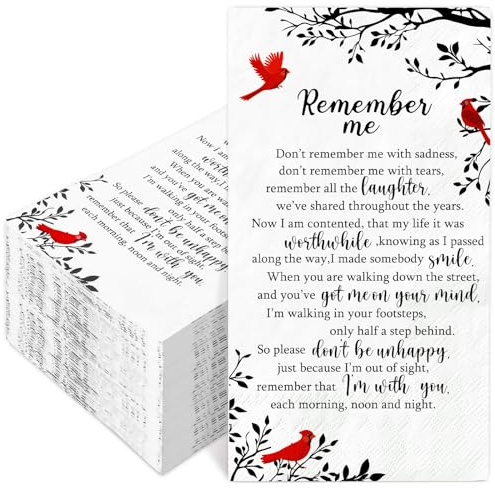 FYSUIMU 200 servilletas de papel desechables para invitados funerarios, diseño de ramas de pájaro cardenal, para servicio conmemorativo de duelo, seres queridos, celebración de la vida