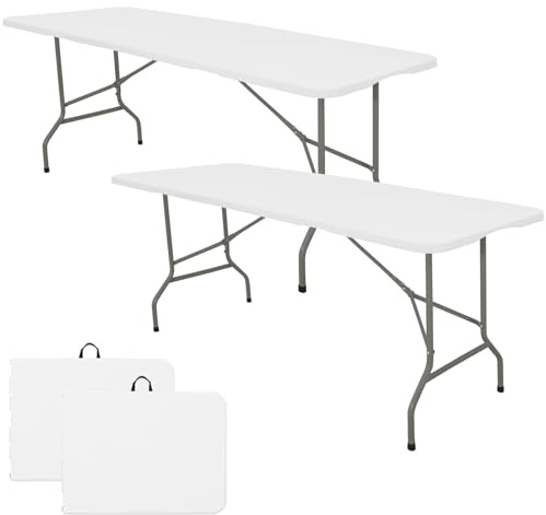 HAISIWLKJ Folding Table 5 FT Lightweight Camping Table White Portable Plastic Rectangular Outdoor Dining Table Steel Legs Fold-in-Half with Carrying Handle for Indoor,Picnic,Party,Wedding,Events
