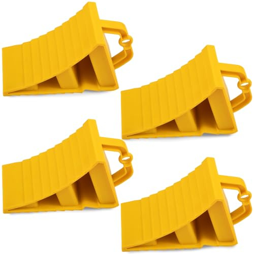 GAsupply Wheel Chocks With Handles Set of 4 Tyre Saver Brake Stoppers Ridged Wedges for Cars Caravan Horsebox Motorhome (4 Yellow Wheel Chocks)