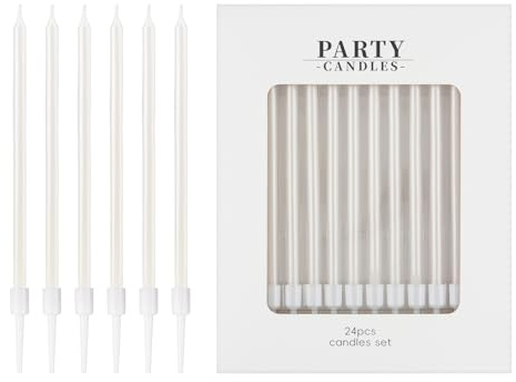 24 candele di compleanno bianche perlate, decorazioni di compleanno per ragazze e donne, candele lunghe per torte, candele di perle per ragazze, donne, ragazzi, uomini, decorazioni per feste a tema