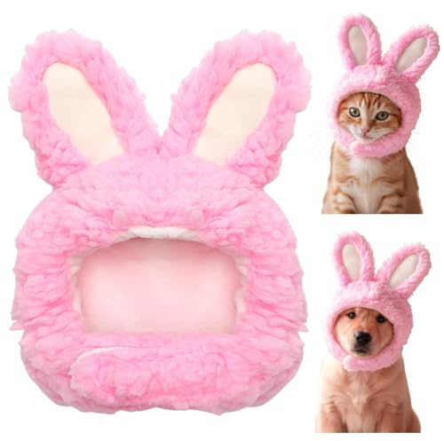 Chat Chapeau Lapin Oreille, Costume de Chat Chapeau de Lapin, Bonnet pour Chats, Costumes de Pâques d'hiver pour Animaux de Compagnie, Adaptés aux Chats et aux Petits Chiens (Rose)