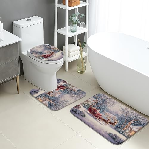 Juego De 3 Alfombrillas De Baño Paisaje Nevado Invernal Alfombra De Ducha Antideslizantes Cómoda Alfombras De Cama, para Cocina, Bathroom, Dormitorio