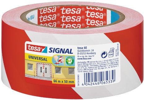 Tesa TE58134-00000-00 Nastro Adesivo da Segnalazione, Bianco/Rosso