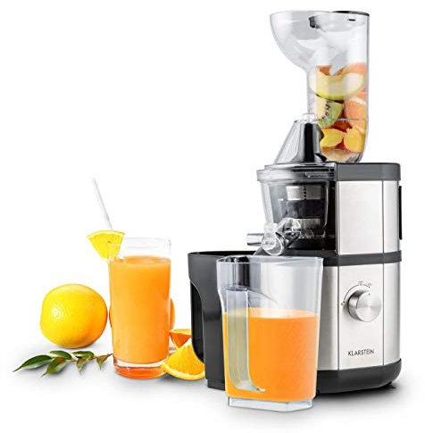 KLARSTEIN Fruitberry - Centrifugeuse, Presse-Fruits Vertical, Grande Ouverture de Remplissage, Micro Filtre en Acier Inoxydable, Slow Juicer, 400 W, 60 Tours/Min, sans BPA, Crème