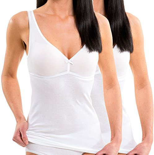 HERMKO 17580 Kit de 2 Camiseta de Mujer con Sujetador y Bustier Integrado, Farbe:Blanco, Größe Damen:32/34 (XS)