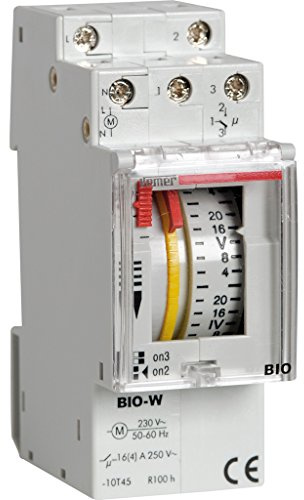 VEMER VE088100 BIO-W - Interruttore Orario Elettromeccanico a Cavalieri, Programmazione Settimanale, 2 Moduli DIN, Grigio