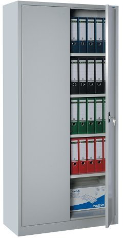 Flügeltürenschrank komplett montiert Metallschrank abschließbar grau 195x92x42cm 4 Fachböden Lagerschrank Aktenschrank 530340