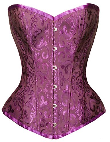 Bslingerie® Sexy Classique Floral Brocade Overbust Corset Lingerie (XXL - EU 42-44, Violet)