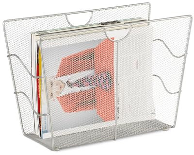 Relaxdays Mesh Newspaper Stand, Metal Newspaper Bin, Freestanding Rack, HWD 27 x 39 x 17 cm, Silver