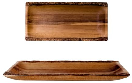 THE CHEF COLLECTION, Plato de Madera de Acacia Natural, 25x12x2,5 cm, Centro de Mesa Decorativo Salon, Platos de Madera, Bandejas Decorativas, Bandeja Madera Rectangular, Platos Decorativos