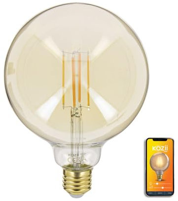 KOZII, Ampoule LED Connectée E27 G125 Filament Verre Ambré 5,5W, Éclairage Multi-Blancs avec Variation de Luminosité, Idéale pour Décoration Intérieure et Ambiance Personnalisée.