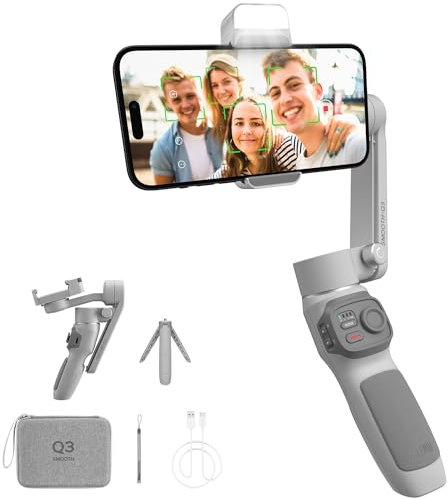 ZHIYUN Smooth Q3 Combo[Oficial] Estabilizador Smartphone, 3 Ejes Gimbal Smartphone Plegable, con Trípode, Luces de Llenado, Bolsa de Almacenamiento, Carga máxima: 280g, para Vlog, Youtube, TikTok