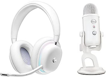 Logitech G735 Wireless Gaming Headset and Blue Yeti Premium USB Gaming Microphone Combo for streaming with exclusive Streamlabs themes, Compatible with PC/ Mac - White Mist