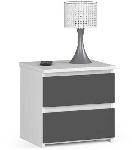 AKORD | Kommode Set 2 Schubladen Sideboard Mehrzweckschrank Schrank | Schreibtisch | ecktisch | Eck Schreibtisch für Home Office | Einfache Montage | 40x40x35 | Weiß & Graphitgrau Front
