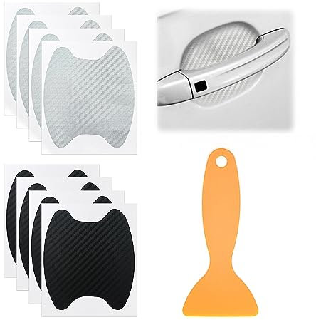 8 Pcs Car Handle Protective Stickers, 1 Pcs Scraper, Door Handle Sticker, Grip Groove Protector, Anti-Scratch Paint Protection Film (Black, Silver)