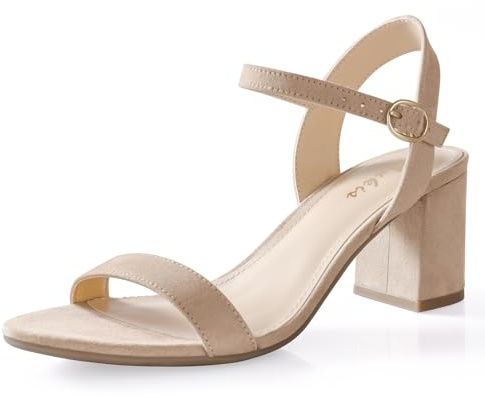 Ankis Nude Black Heels, 2.5'' Block Chunky White Clear Silver Heel Dressy Open Toe Heels For Women Ankle Strap Low Short Thick Strappy Dress Comfortable Sandal Casual Party Wedding Event Summer Shoes