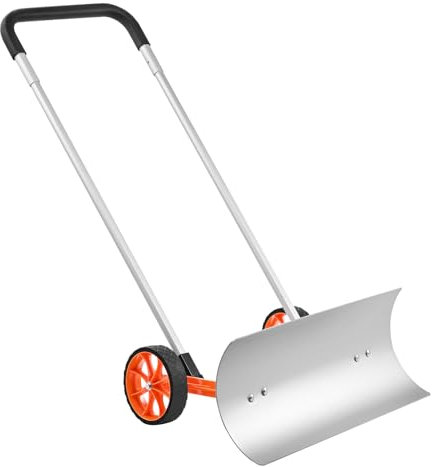 VEVOR Pala Quitanieves con Ruedas Pala Quitanieves de 745 mm de Ancho Empujador de Nieve de Metal Empujador de Nieve Resistente con Mango de Aleación de Aluminio en Forma de U para Limpiar Entrada