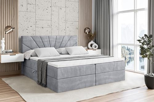 ALTDECOR Boxspringbett mit Matratze und Lattenrost, Boxbett, Topper, Polsterbett mit Bettkasten, Bett mit Stauraum H4-Matratze, Doppelbett, Springboxbett - MILTIO - 200x200 - Grau Monolith 84