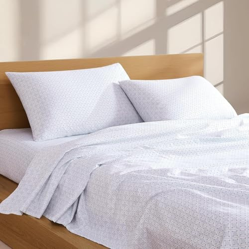 100% Cotton Flannel Sheet Set,King Size, Brushed Cotton Finish, Warm & Cozy 4-Piece Bedding Set, Up to 14 Deep Pockets, Easy Care, Frosty Crystal by Linen Closet