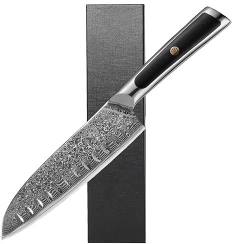 Coltello damascato Coltello da cucina 17,6 cm: coltello Santoku affilato con manico ergonomico coltello da chef