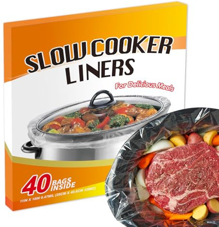 ECOOPTS Slow Cooker Liners Disposable Cooking Bags Small Size Pot Liners Fit 1QT to 3QT Suitable for Oval & Round Pot- 40 Bags
