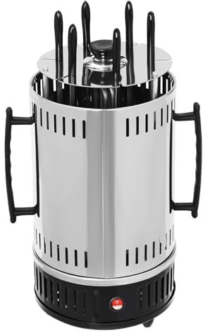 Barbacoa eléctrica vertical, de acero inoxidable con 6 brochetas, 1000 W, con bandeja colectora de grasa, ideal para pinchos de barbacoa Schawarma asador