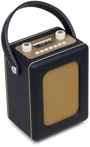 DAB Radio Portable 20hr Play | Retro DAB+ Radio with Bluetooth | Mains and Battery | Dual Alarms Clock | FM,60 Presets, Headphone Jack | Kitchen Radio | LEMEGA CR9 Black