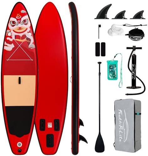 FEATH-R-LITE 11' Inflatable Ultra-Light Stand Up Paddle Board for All Skill Levels Included with SUP, Adj Paddle, Pump, Backpack, Leash, Waterproof bag