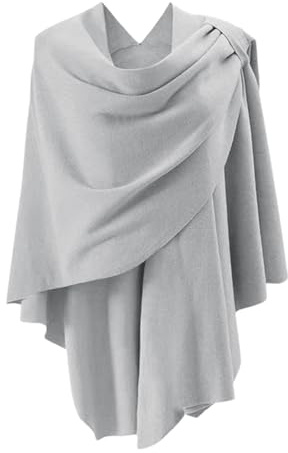 Maglione da donna lavorato a maglia grande sul davanti avvolgente topper autunno inverno elegante scialli mantello abito da concerto da donna coperta sciarpe, Grigio, Taglia unica