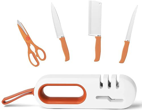 Hshenjhu Messerschärfer,Premium Messerschleifer mit Wolframstahl,Diamant und Keramikstäben,Manuelle Messer Schärfer mit Hängendes Seil,Schärfen Gängigsten Küchenmesser für Grob und Feinschliff